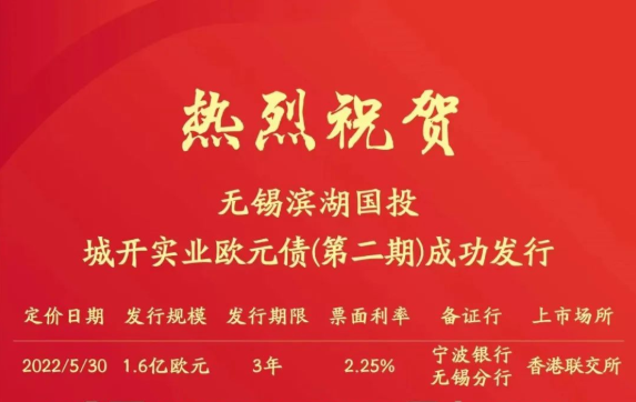 全国最大发行规模！无锡滨湖国投城开实业欧元债（第二期）成功发行